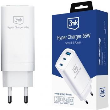 3MK HyperCharger 65W USB Ladegerät mit GaN-Technologie, 2xUSB-C, 1xUSB-A, weiß