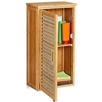 Armadietto da Muro in Bambù con 2 Ripiani, Altezza Regolabile, 66 x 35 x 20 cm, Naturale