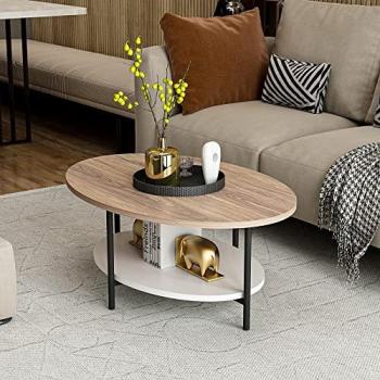 Caffè Tavolino Fredericia Telaio Nero Piani Ovali Colorato Bianco-Rovere