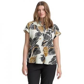 Leinenspezial: Tom Tailor Damen-Plus‑Size‑Bluse, beige gemustert, Gr. 50