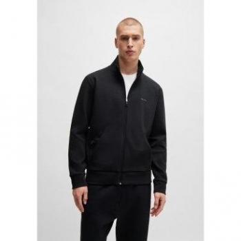 Sudadera Boss con cremallera para hombre, de algodón elástico, en color negro y logo bordado