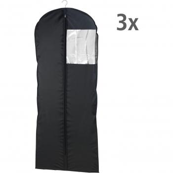 WENKO Kleidersack Modell »Deep Black«, 3 Stück, 60 x 150 cm, abwaschbar, Reißverschluss & Sichtfenster