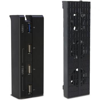 Ventilateur ultra‑silencieux PS4 + hub USB 4 ports, régulation thermique intégrée