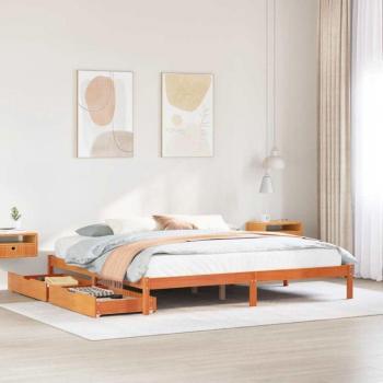 Lit Double en Pin Massif Cire Marron 180x200cm
