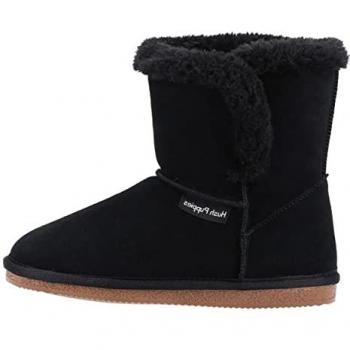 Hush Puppies Ashleigh Damen Hausschuhe in Schwarz mit Kunstfell