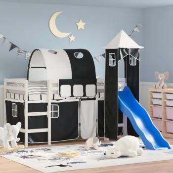 VidaXL Kids' Loft Bed with Tower, 90x190 cm, White & Black