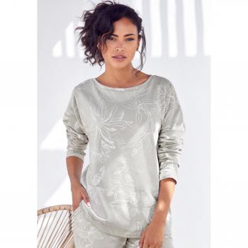 LASCANA Damen Sweatshirt in Grau mit Alloverdruck, Gr. 32/34