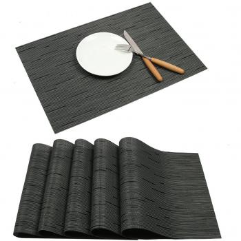 MealMat Pro – 6‑Piece Black Crosswoven Dining Table Mats
