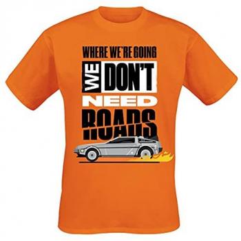 Zurück in die Zukunft We Don't Need Roads T-Shirt orange