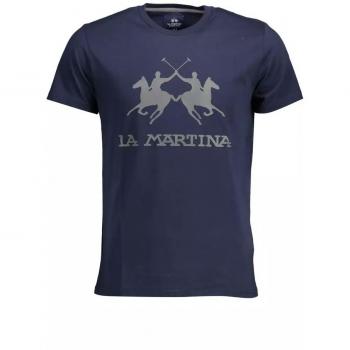 La Martina Blue Round Neck Tee with Emblem Print