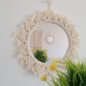 Woven Round Tassel Mirror for Home Decoration
