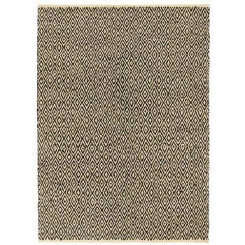 Bodenbedeckung aus Leder und Baumwolle: Chindi‑Teppich 160 × 230 cm, Schwarz