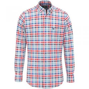 Classic Combi Checks Long Sleeve Shirt by Fynch Hatton – Poppy Red 2XL Male Size