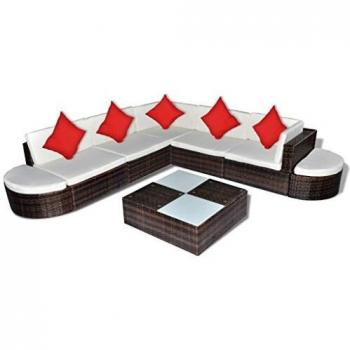 8-teiliges Lounge-Set aus Poly Rattan mit Auflagen