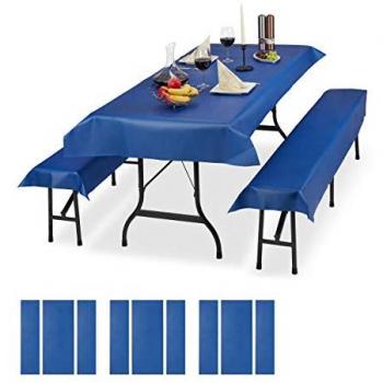 Ensemble de Coussins et Nappe pour Tente Relaxdays, 12 pièces, 250x100cm, 8 Housses Bancs, Lavable, Bleu