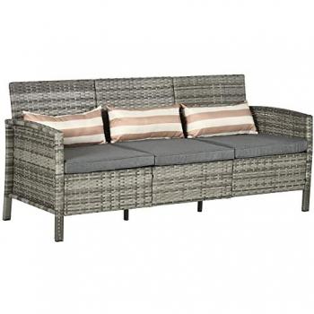 Outsunny Rotan loungesofa 3-zits met kussens