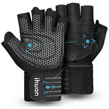Ihuan Ventilated Weight Lifting Gym Training Gloves with Wrist Wrap Support