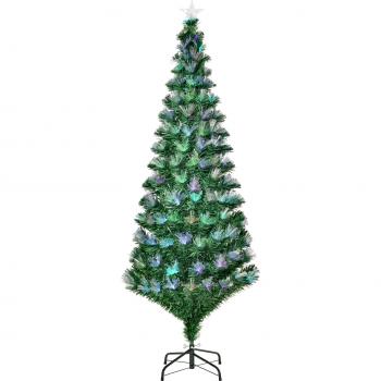 HOMCOM 6ft Tall Green Fiber Optic Christmas Tree with Flashing LED Lights