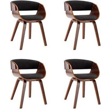 Conjunto de 4 Sillas de Comedor en Madera y Tela Gris