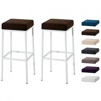 Sitzhöhe 80 cm: CLP Montreal Barhocker (2er Set) – Stoffbezug, Weißgestell