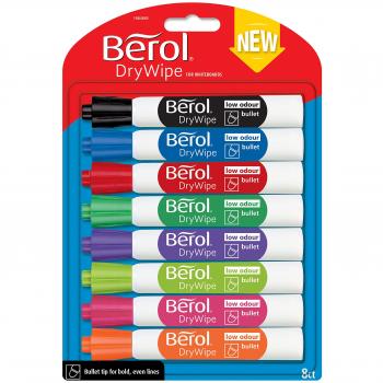 Berol Drywipe Marker Bullet Tip Assorted Pack of 8