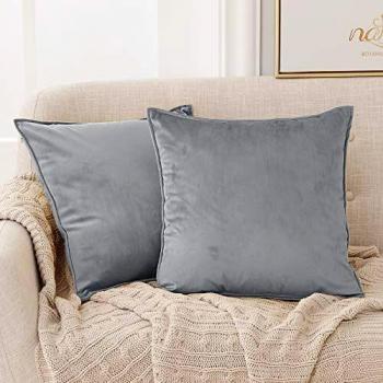 Flanged Throw Pillow Cases in Grey Velvet