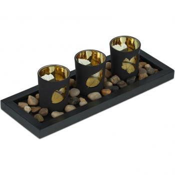 Teelichthalter Set mit dekorativen Steinen und Tablett