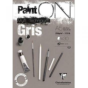 Clairefontaine A5 Paint'ON Grey Paper Pad 30 Sheets 250gsm