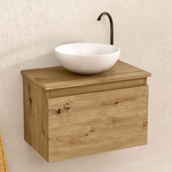 Baño Suspendido Mueble Roble con Lavabo y Puerta Abatible