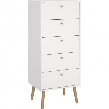 Hochkommode ANDAS Bodo, Schubladenschrank, 5 Schubladen, Echtholzbeine, weiß