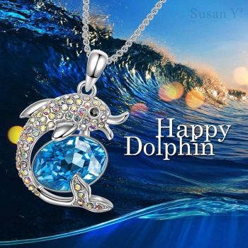 925 Sterling Silver Dolphin Crystal Pendant
