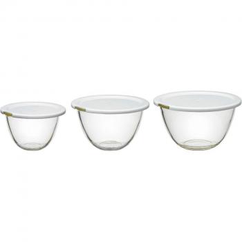 HARIO Premium Heat‑Resistant Glass Bowls Set (3‑Pack) – 900 ml / 1500 ml / 2200 ml with Clear Lids