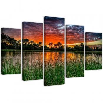 Quadro in Cinque Parti Tramonto Verde 100x70