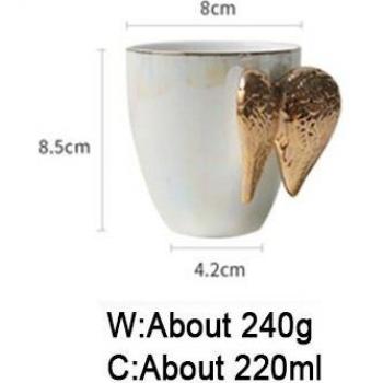 Gold-Plated Angel Wings Handle Ceramic Breakfast Mug
