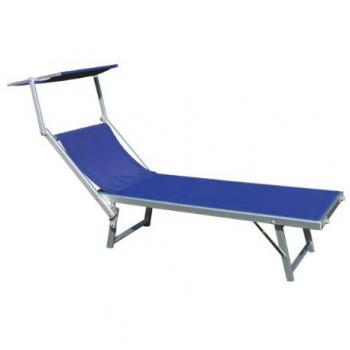 Lettino da Piscina in Alluminio Pesante Blu con Parasole