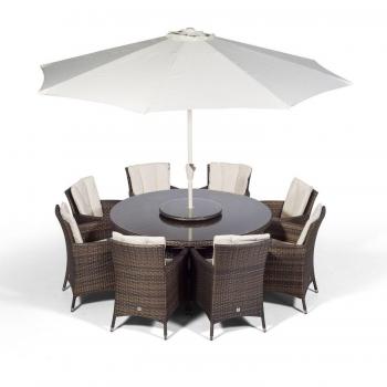 Savannah 8-Seat Round Ratten Patio Dining Set, Color: Brown