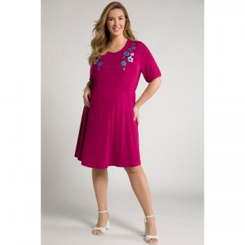 Abito in viscosa floreale con scollatura a V, mezze maniche, taglie forti, Donna, Rosa, Taglia: 64/66
