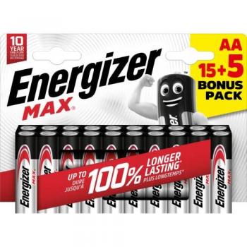 Pack 15+5 Piles alcalines Energizer Max AA/LR6 (blister 20 pièces)