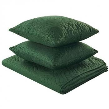 Polyester Bedspread Green with Cushions, 160 x 220 cm, Embossed Texture