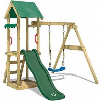 WICKEY Aire de Jeux TinyWave en Bois avec Balançoire et Toboggan Vert
