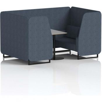 Brixworth 4‑Seat Office Booth with Front Panel, Black Legs, Grey Rivet‑Fabric Table