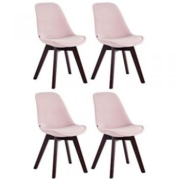 Juego de 4 sillas de comedor Borneo tapizadas en terciopelo rosado y madera nogal