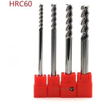 HRC60 Extra Long 3 Flute Solid Carbide End Mill for Aluminum, 3mm-6mm