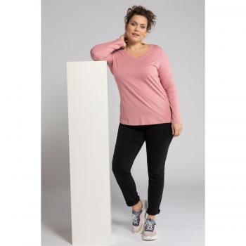 Red Plus Size Cotton V-Neck Long Sleeve Tee for Women, Size 24/26