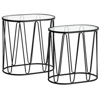 Tavolo Aggiuntivo 56 x 35,5 x 56 cm in Cristallo Nero e Metallo