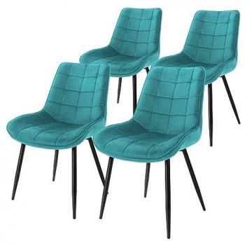 Sillas de Comedor Tapizadas en Terciopelo Azul con Respaldo y Apoyabrazos