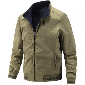 Chaqueta de Hombre Reversible, Cortavientos con Cuello Levantado y Cremallera Metálica, 100% Poliéster