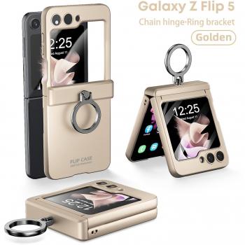 Soporte de anillo para funda Samsung Galaxy Z Flip 5, con protector de pantalla y bisagra Oro