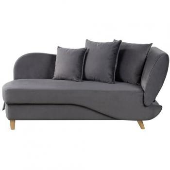 Chaise Longue Moderna Lato Destro in Velluto Grigio Scuro con Contenitore e Cuscini Decorativi