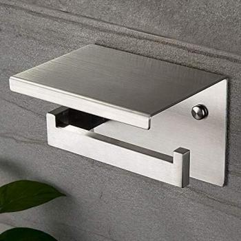 Étagère de rangement pour papier toilette avec support mural et fixation auto-adhésive en acier inoxydable SUS 304
